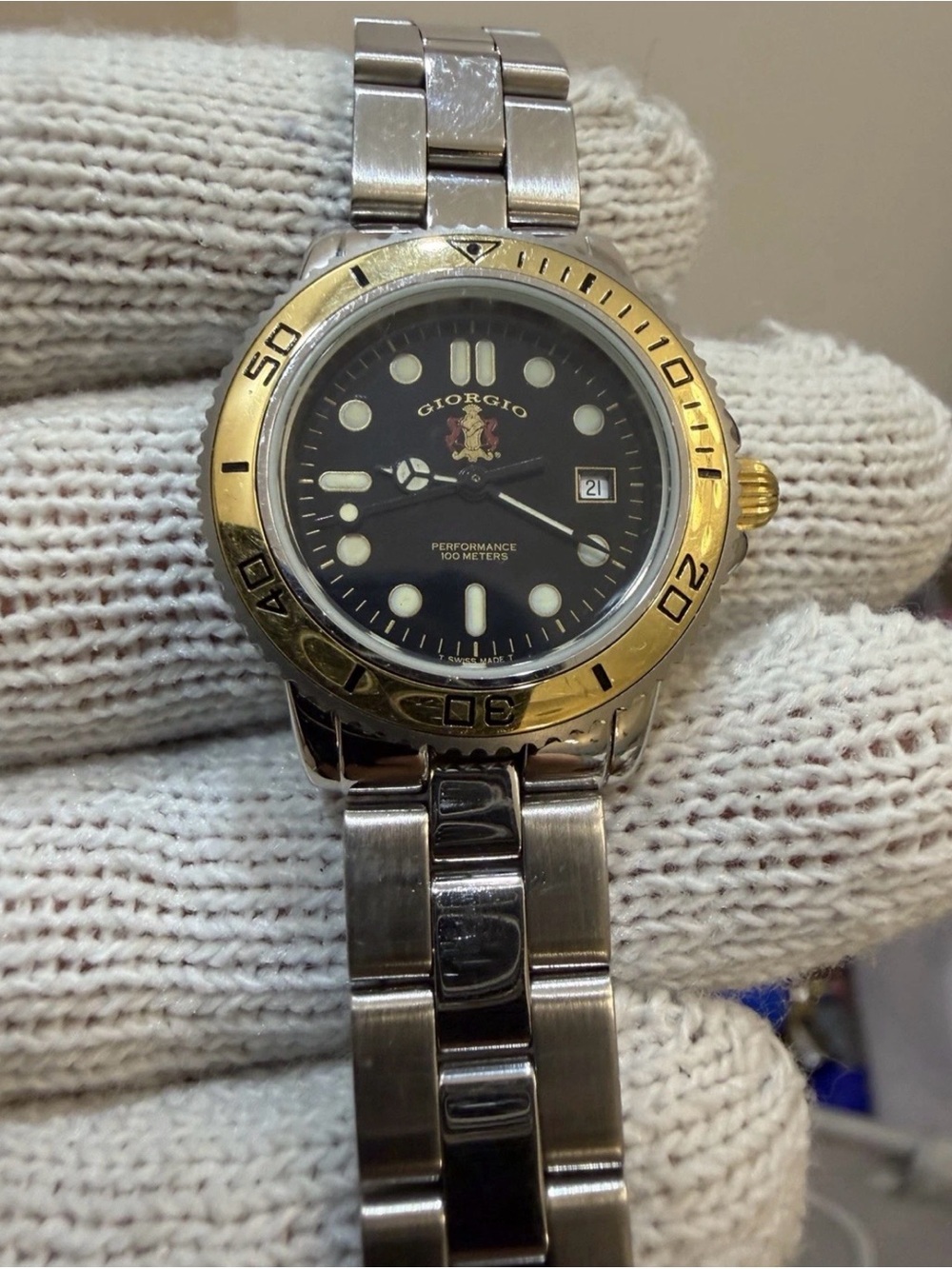 Vintage Giorgio Beverly Hills Swiss Made Ladies Watch Two Tone Diver 100M Date